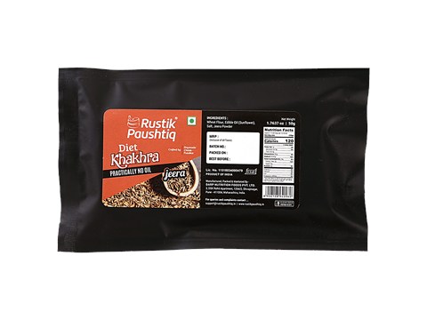 Rustik Paushtiq Diet Khakhra - Jeera, Namkeen, Rich In Fibre & Nutrients, Travel Pack, 50 g