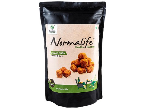 Supreem Super Foods Normalife Cheese & Garlic Quinoa Puffs, 100 g
