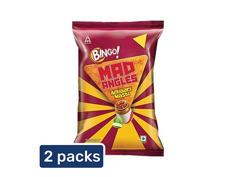 Bingo! Mad Angles Achaari Masti - Mango Pickle Flavour Crunchy Triangle Chips Pack, 2x117 g
