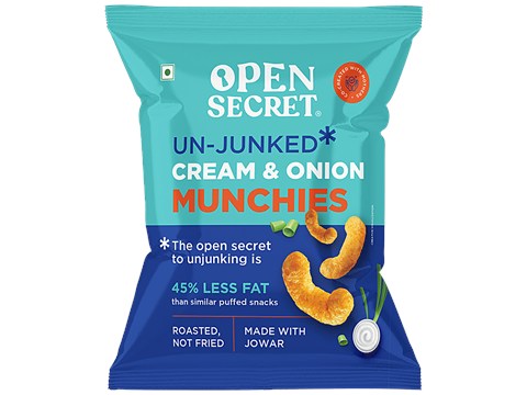 Open Secret Cream & Onion Munchies Puffed Snack - Made With Jowar, Roasted, 25 g