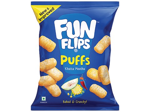 Fun Flips Puffs - Khatta Meetha, Baked & Crunchy, Delicious Flavours, 35 g