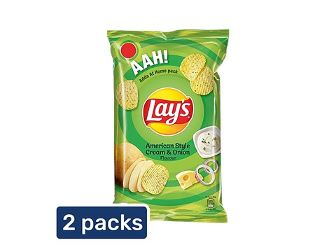 Lay's Potato Chips - American Style Cream & Onion Flavour, 2x90 g