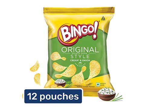 Bingo! Original Style Potato Chips - Cream & Onion, 12 x 21 g