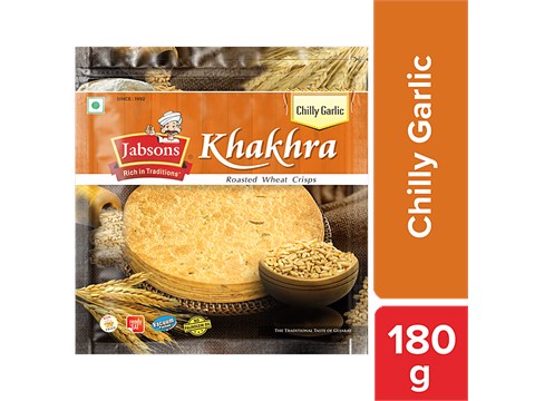JABSONS Khakhra - Roasted Wheat Crisps, Chilly Garlic, 180 g