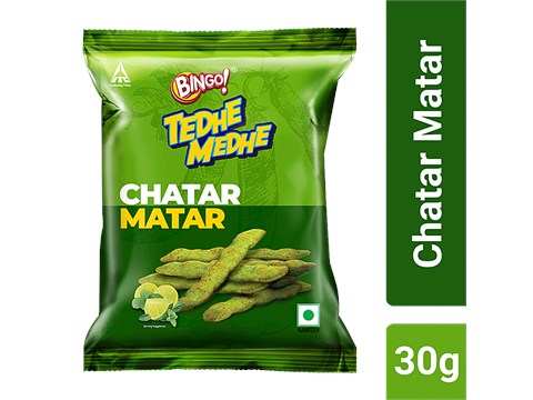 Bingo! Tedhe Medhe - Chatar Matar, Crunchy Snack With Green Peas, 30 g