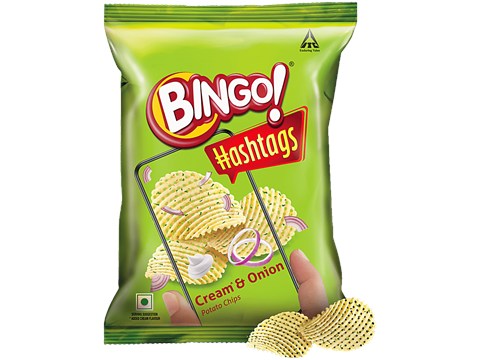Bingo! Hashtags Cream & Onion Potato Chips, 22.5 g