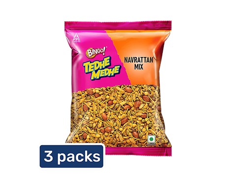 Bingo! Tedhe Medhe - Navrattan Mix, Namkeen Mixture, 3x200 g