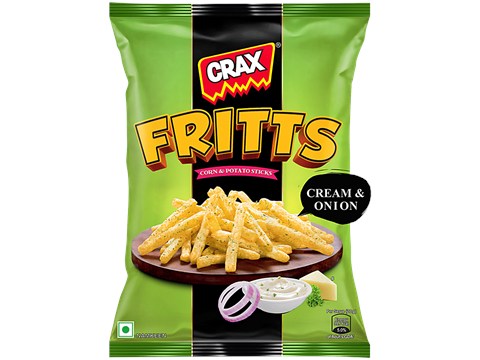 Crax Fritts Cream & Onion Corn & Potato Sticks, 57 g