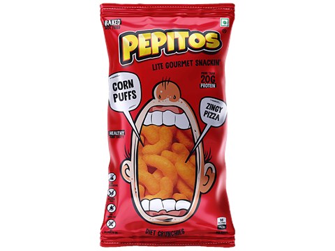 Pepitos Corn Puffs - Zingy Pizza, Baked, Diet Crunchies, 140 g