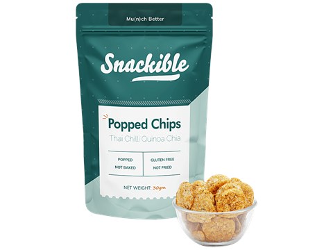 Snackible Quinoa Chia Popped Chips - Thai Chilli Flavour, Fried, Vegan & High In Fibre, 30 g