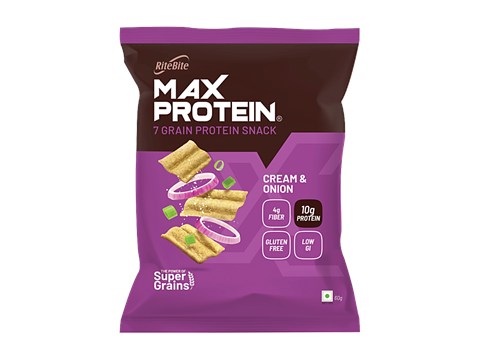 RiteBite Max Protein Cream & Onion 10g Protein Chips, 60 g