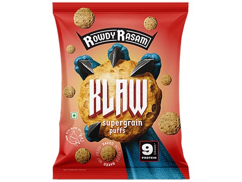 Klaw Rowdy Rasam Supergrain Puffs - Baked Not Fried, Made With Olive Oil, 50 g
