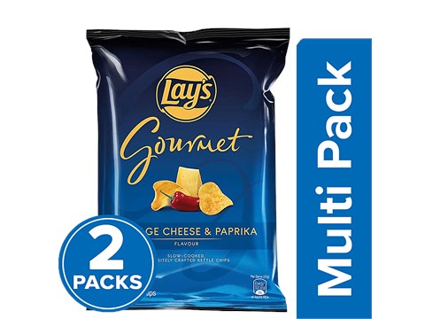 Lay's Gourmet Kettle Chips - Vintage Cheese & Paprika Flavour, Premium Slow-Cooked Potato Chips, 2 x 80 g
