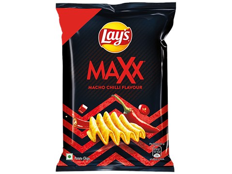 Lay's Maxx Potato Chips - Macho Chilli Flavour, Crunchy, Crispy Snacks, 34 g