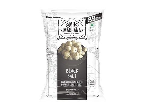 MR. MAKHANA Fox Nuts Black Salt - Delicious Teatime Snack, Popped Lotus Seeds, Roasted In Olive Oil, 75 g