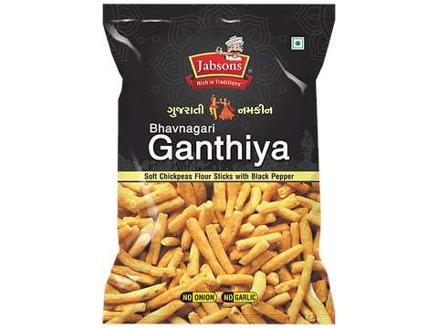 Jabsons Gujarati Namkeen - Bhavnagari Ganthiya, Soft Chickpeas Flour Sticks With Black Pepper, 120 g