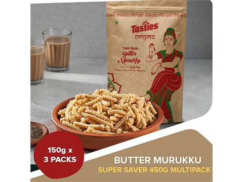 Tasties Origins Namkeen - Butter Murukku, 3x150 g