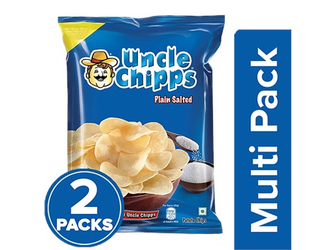 Uncle chipps Potato Chips - Plain Salted Flavour, Crispy Snacks, 2x48 g