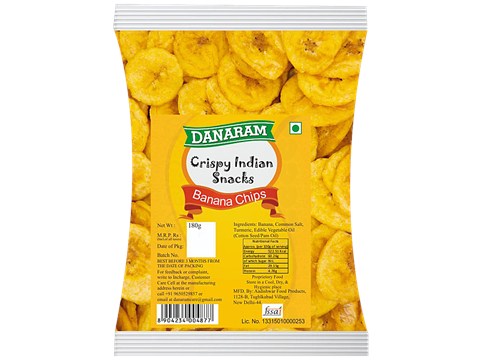 Danaram Crispy Indian Snacks - Banana Chips, 180 g