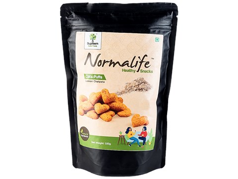 Supreem Super Foods Normalife - Oats Puffs, Lemon Chatpata, Healthy Snack, Gluten Free, 100 g