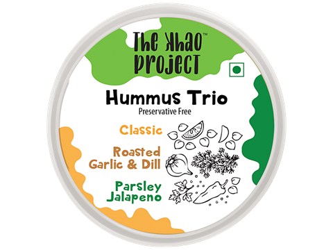 The Khao Project Hummus Trio - Classic, Roasted Garlic & Dill & Parsley Jalapeno, 150 g