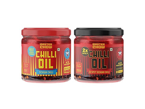 MasterChow Chilli Oil Double Trouble 2X Sichuan Chilli Combo - Spicy, Crunchy, Garlicky Flavor Eat With Momos, Pizza & Noodles, 340 g
