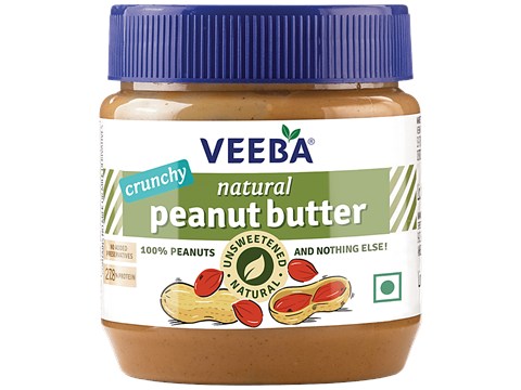 Veeba Crunchy Natural Peanut Butter - Unsweetened, 340 g
