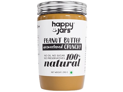 Happy Jars Peanut Butter - Unsweetened, Crunchy, 290 g