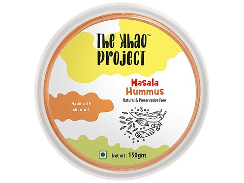 The Khao Project Masala Hummus Dip and Spread - Preservatives Free, Made With Olive Oil, Healthy Low-Calories Dip & Spread, 150 g