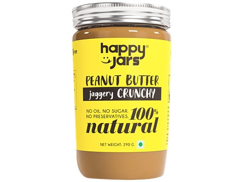 Happy Jars Peanut Butter - Jaggery Crunchy, No Preservatives, 290 g