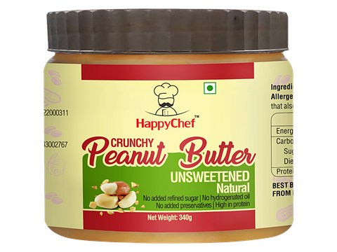 HappyChef Unsweetened Crunchy Peanut Butter, 340 g
