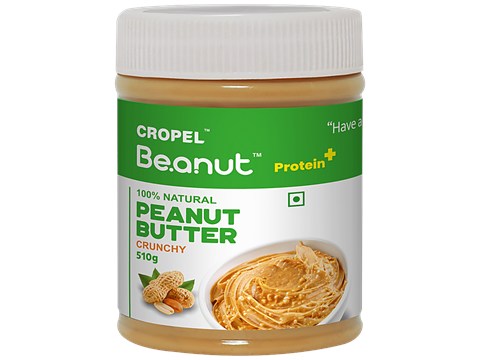 Beanut Natural Peanut Butter - Crunchy, Rich In Protein & Fibre, No Trans Fat, 510 g