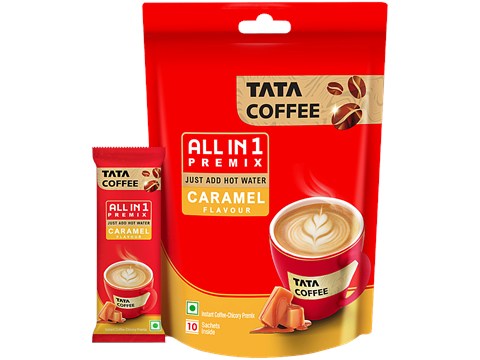 Tata Coffee Caramel Flavour All In 1 Instant Coffee-Chicory Premix, 160 g