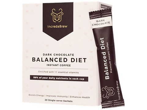 IncredaBrew Balanced Diet Instant Coffee - Dark Chocolate, Boosts Energy, 44 g