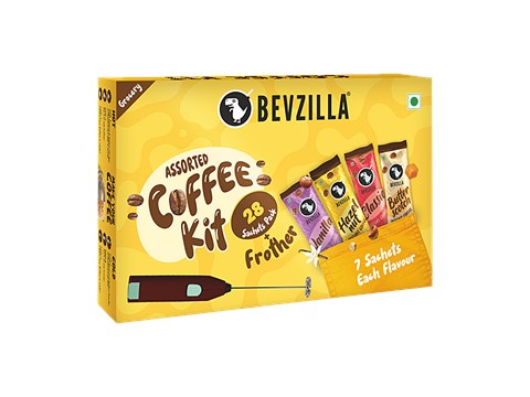Bevzilla Instant Cafe Coffee Kit With Frother - 4 Flavours, 56 g
