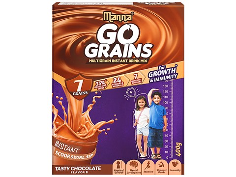 Manna Go Grains Multigrain Instant Drink Mix - For Growth & Immunity, Chocolate Flavour, 400 g