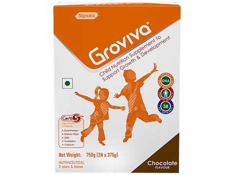 Groviva Wholesome Child Nutrition For Growth & Development - Chocolate, High Protein With DHA, 750 g