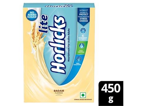 Horlicks Lite Scientifically Designed For Adults High Protein Zero Added Sugar - Badam Flavour, 450 g