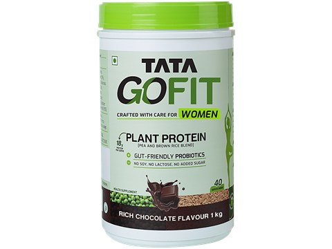 Tata GoFit Plant Protein Powder - Rich Chocolate Flavour For Women, Gut-Friendly Probiotics, 1 kg