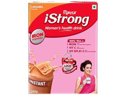 Manna Istrong Womens Nutrition Drink - Fortified With Iron, Caramel Flavour, 200 g