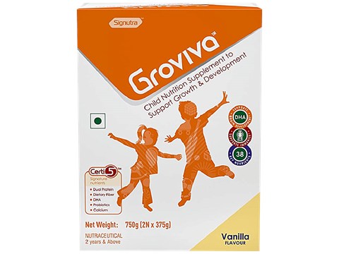 Groviva Wholesome Child Nutrition For Growth & Development - Vanilla, High Protein With DHA, 750 g