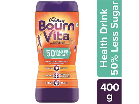 Bournvita Bourn Vita Nutri Nutrition Drink With 50% Less Sugar - For Strong Immunity, Chocolate Flavour, 400 g