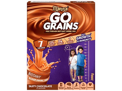 Manna Go Grains Multigrain Instant Drink Mix - For Growth & Immunity, Chocolate Flavour, 200 g