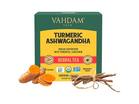 Vahdam Organic Turmeric Ashwagandha Herbal Tea Bags - Immunity Booster, 30 g
