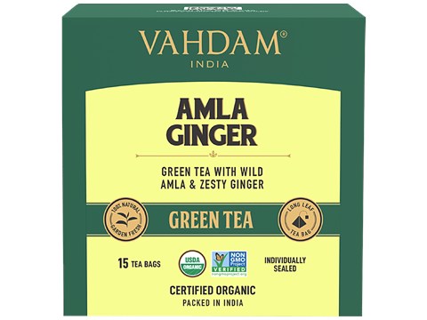 Vahdam Amla Ginger Green Tea Bags - Vitamin C, 30 g