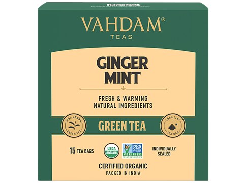 Vahdam Organic Ginger Mint Green Tea Bags - Antioxidant Rich & Relaxing Detox Tea, 30 g
