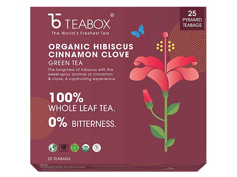 Teabox Hibiscus Cinnamon Clove Green Tea Bags - Supports Heart Health, M Natural Hibiscus, Antioxidants Rich, 54 g