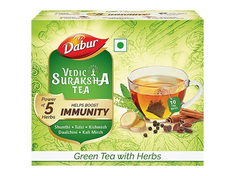 Dabur Vedic Suraksha Green Tea - Power Of 5 Herbs, Boosts Immunity, 15 g
