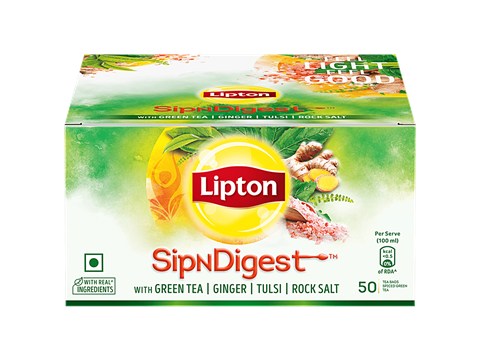 Lipton SipNDigest - With Green Tea, Ginger, Tulsi & Rock Salt, Spiced Green Tea Bags, 90 g