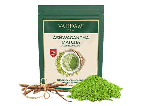 Vahdam Ashwagandha Matcha Green Tea Powder - Pure Japanese Ground, 50 g